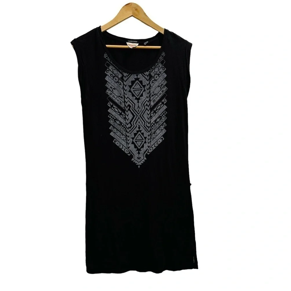 Maison Scotch Tee Dress - Black Aztec Print - Cap Sleeves Size 6 - Picture 12 of 13